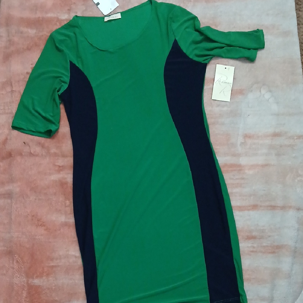 Green and Black Bodycon Midi Dress with Scoop Neck